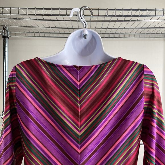Vintage Helen Wang Women's Purple Red Stripe Midi V Neck Dress Size M Mod Groovy - Picture 11 of 12